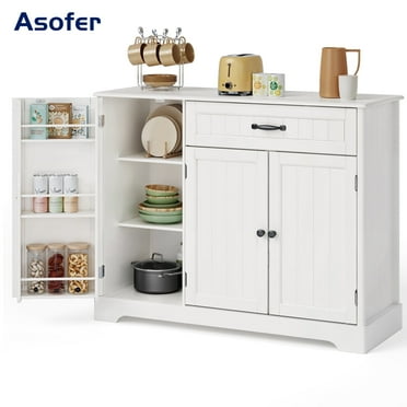 Asofer 42" Kitchen Pantry Cabinet with 3 Doors and 1 Drawer, Sideboard Buffet with 6 Shelves, Coffee Bar, White