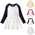 thumbnail image 3 of Odeerbi Niñas Vestido Sudadera Raglan Primavera Otoño Manga Larga Vestido Algodón Color Bloqueado Cuello Redondo Vestido Suelto, 3 of 3