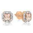 thumbnail image 1 of 1.40 Carat (ctw) 14K Rose Gold Round Cut Morganite & Baguette & Round Cut White Diamond Ladies Halo Style Stud Earrings, 1 of 1