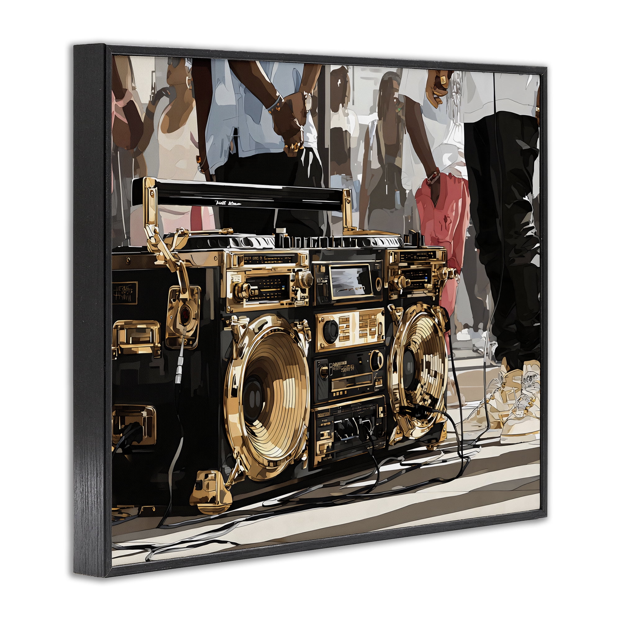 Stupell Industries Golden Stereo Hip Hop Beats Black Framed Giclee Art, design by Franklyn Gregory
