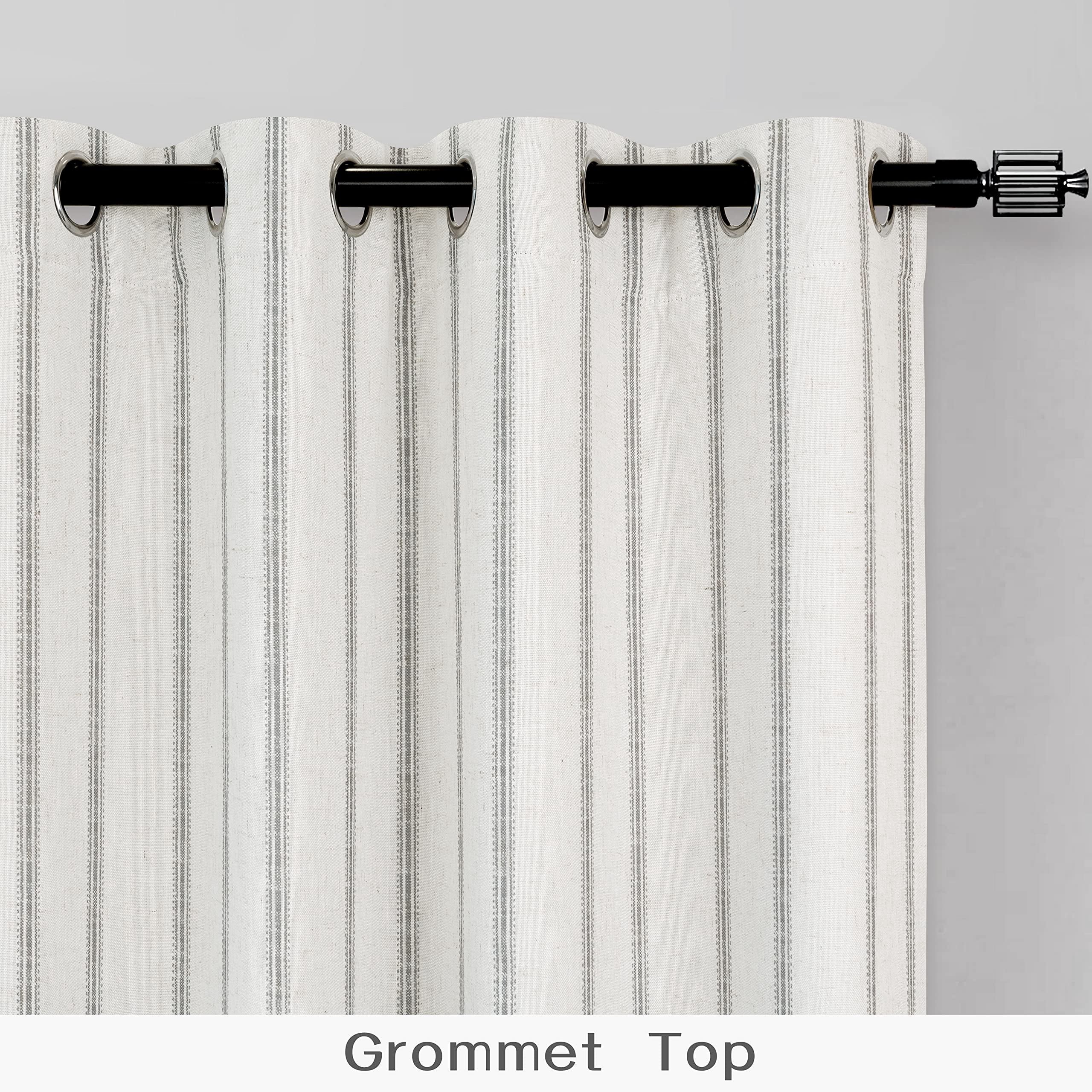 DriftAway Farmhouse Linen Blend Blackout Curtains 84 Inches Long for Bedroom Vertical Striped Printed Drapes Thermal Insulated Grommet Lined Window Treatments for Living Room 2 Panels W52 x L84 Grey