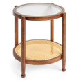 thumbnail image 2 of IVV Small Round End Table with Tempered Glass Top and Rattan Shelf – 19.7in Boho Style Patio Side Table, or Plant Stand for Living Room, Bedroom, Balcony, Indoor & Outdoor Usage (Walnut), 2 of 9