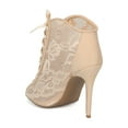 thumbnail image 3 of Women Lace Fabric Floral Embroidery Ribbon Open Toe Stiletto Heel Bootie - 18142, 3 of 6