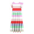thumbnail image 4 of Fesfesfes Fashion Girls Color Striped Dress Size 6-12 Years Short Sleeves Round Neck Casual Dress, 4 of 5