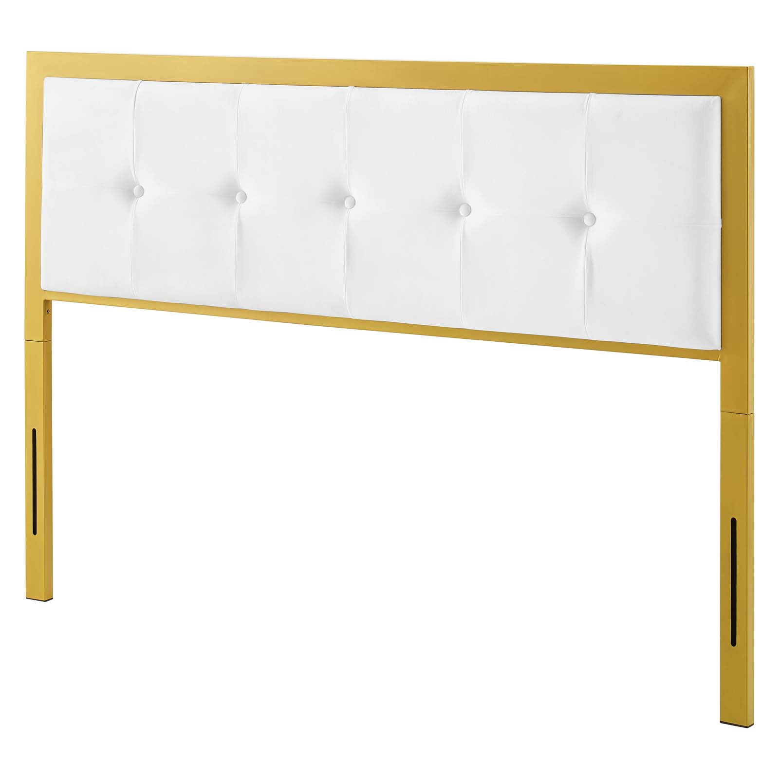Tufted Headboard, King Size, Velvet, Metal Steel, Gold White, Modern
