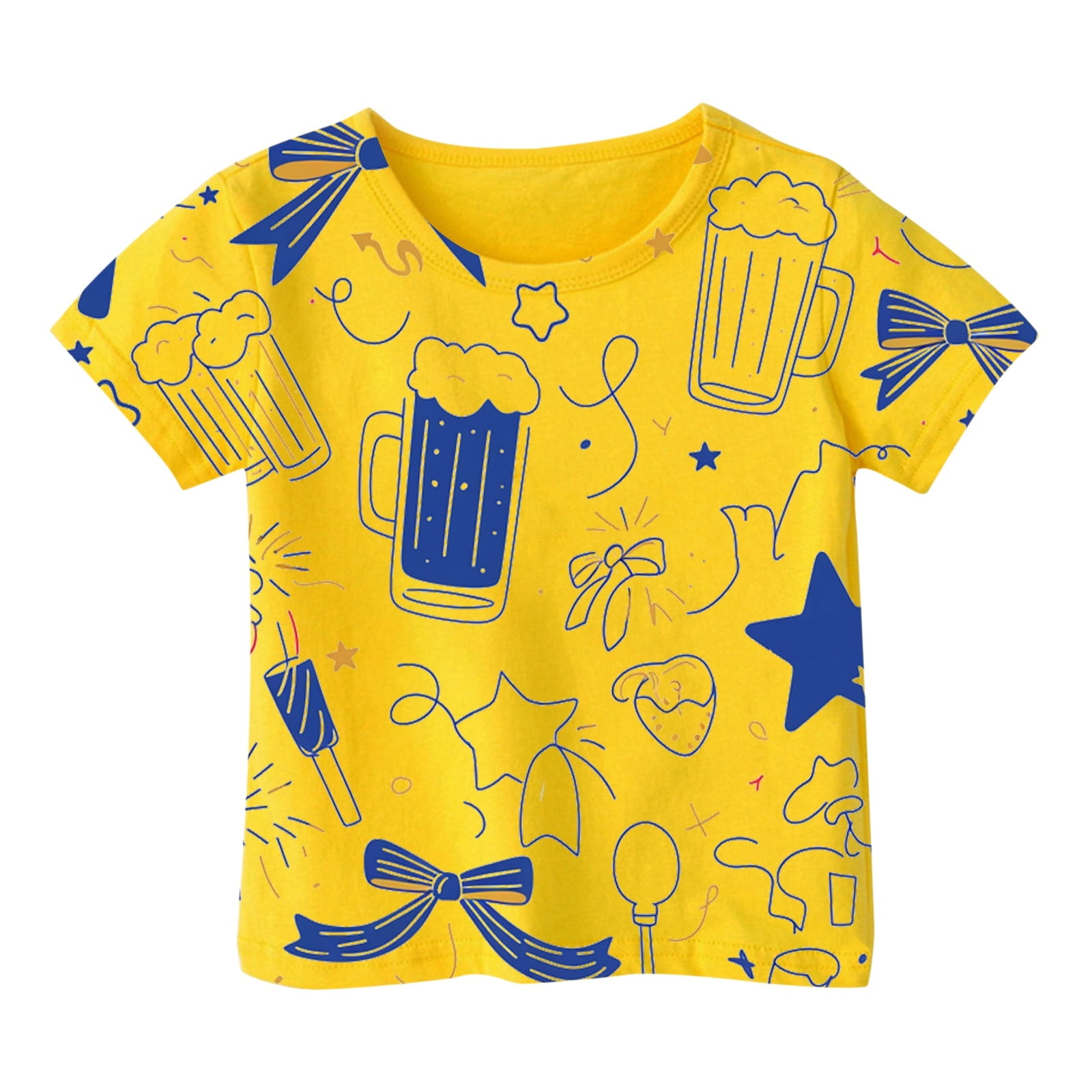 Toddler Child Girls Summer T Shirts Soft Graphic Printed Short Sleeve Basic Tees Ruffle Crewneck Home Wear Tops size 4-5T