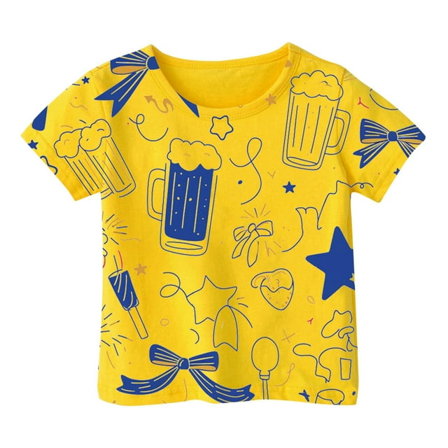 Toddler Child Girls Summer T Shirts Soft Graphic Printed Short Sleeve Basic Tees Ruffle Crewneck Home Wear Tops size 8-9T