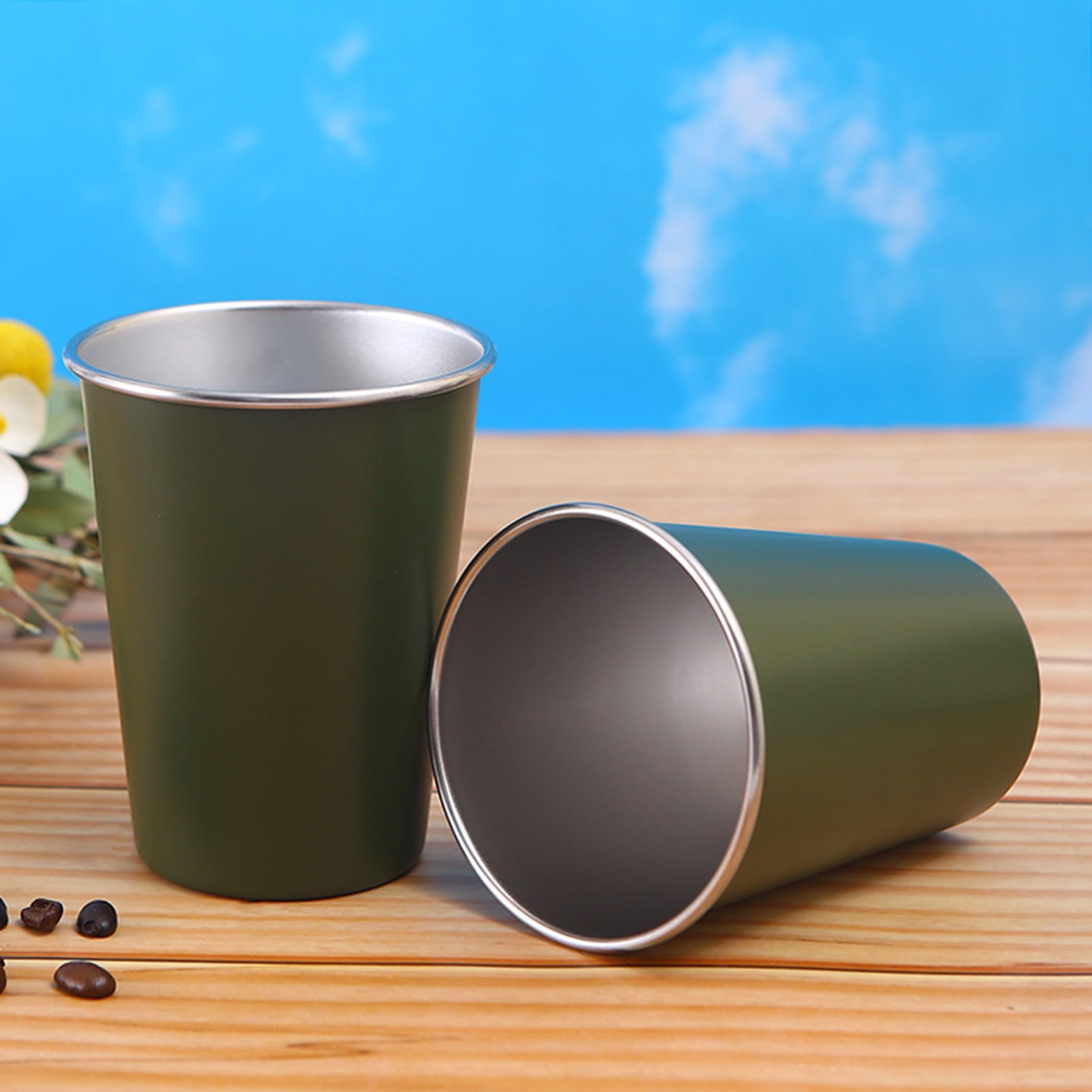 SPRING PARK 2Pcs 350ml Stainless Steel Camping Cup Set, Portable