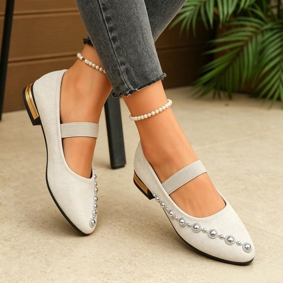 Eltusu Women Shoes, Low Heel Fashion Pointed Toe Strap Dress Shoes White Size 9.5