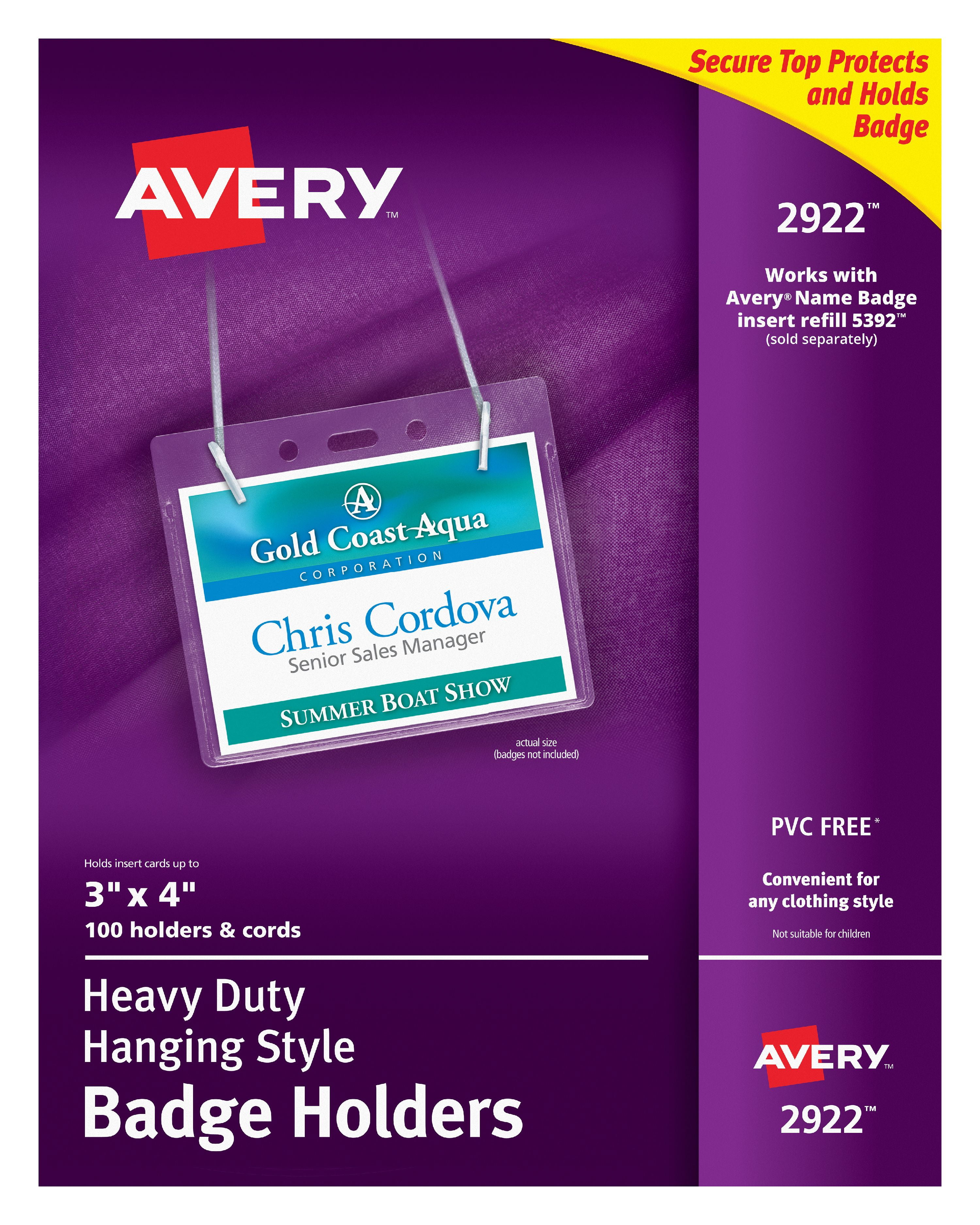 Avery HeavyDuty Clear Hanging Style Badge Holders, 3" x 4", 100 Box