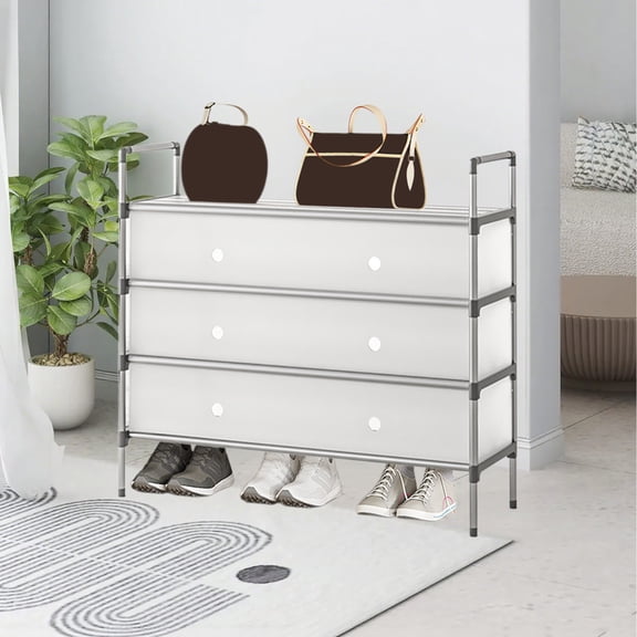 YOTQUSKI 4-Tier Shoe Storage Rack, Living Room Shoe Rack, Shoe Stand for Bedroom, Covered Shoe Rack, Shoe Rack with Lid for Hallway, Foyer, Entryway