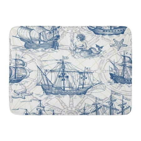 Map Of Sea Floor - KDAGR Old Caravel Vintage Sailboat Sea Monster Monochrome Sketch for Boy Detail of The Geographical Maps Doormat Floor Rug Bath Mat 23.6x15.7 inch