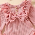 thumbnail image 6 of HWJAD Infant Baby Girl Fall Winter Outfits Clothes Knit Bodysuit Ruffle Bubble Romper with Headband Newborn Coming Home Outfit for Baby Girl, 6 of 9