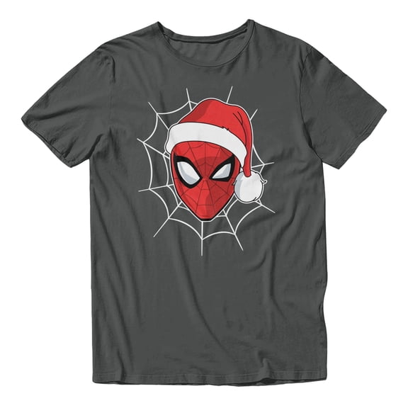 Marvel Spider-Man Christmas Santa Hat Holiday Web Men's T Shirt (Charcoal, S-XXXL)