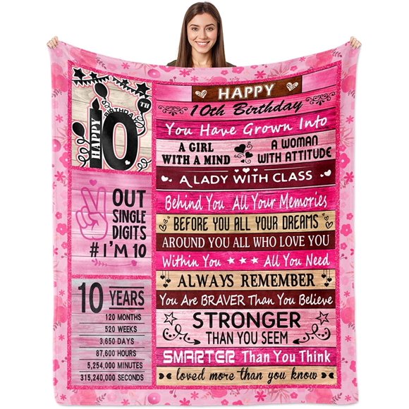 Cadeaux d'Anniversaire 10 Ans pour Filles, Décorations d'Anniversaire 10 Ans pour Filles Couverture 60"X50 Pouces, Cadeaux d'Anniversaire pour Fille de 10 Ans, Idées Cadeaux d'Anniversaire pour Sœur Fille Couvertures