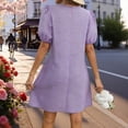 thumbnail image 5 of Gamivast Little Dress for Women Short Puff Sleeve V-Neck Jacquard Textured Tunic Dress Loose Fit Solid Short Dress Casual Daily Work Office Date, 5 of 8