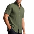 thumbnail image 2 of Maqroz Mens Fashion Tops Casual Short Sleeve Button Down Shirt Crinkle Texture Lightweight Vacation Holiday Resort Wear Essential, 2 of 7