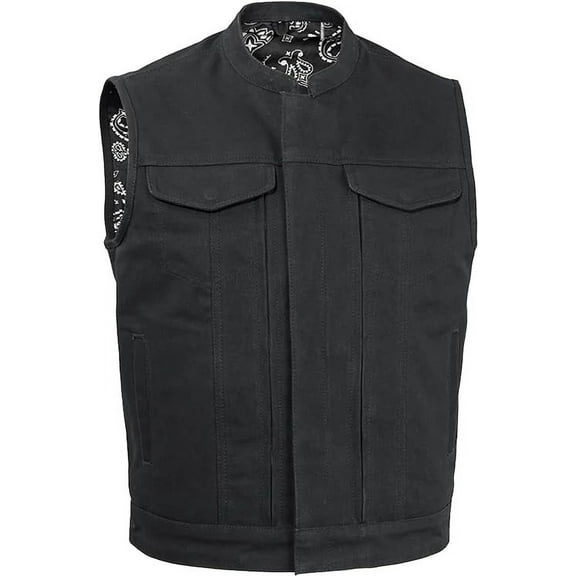 First Mfg Co - Highland V2 - Men's Motorcycle Biker Riding Black Canvas Vest - 2X Large - Armor Pockets