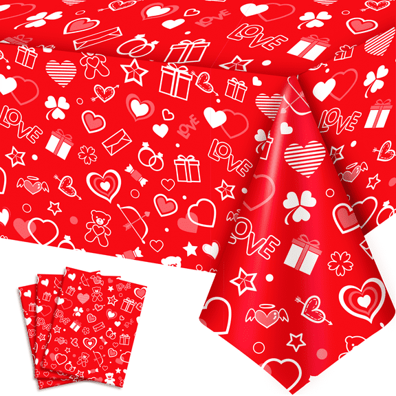 Valentine's Day Tablecloth, 3 Pcs Valentine's Day Party Tablecloth Set - Valentines Party Tablecloth, Happy Valentines Day Tablecloths & Valentine's Day Table Covers for Valentines Day Decorations