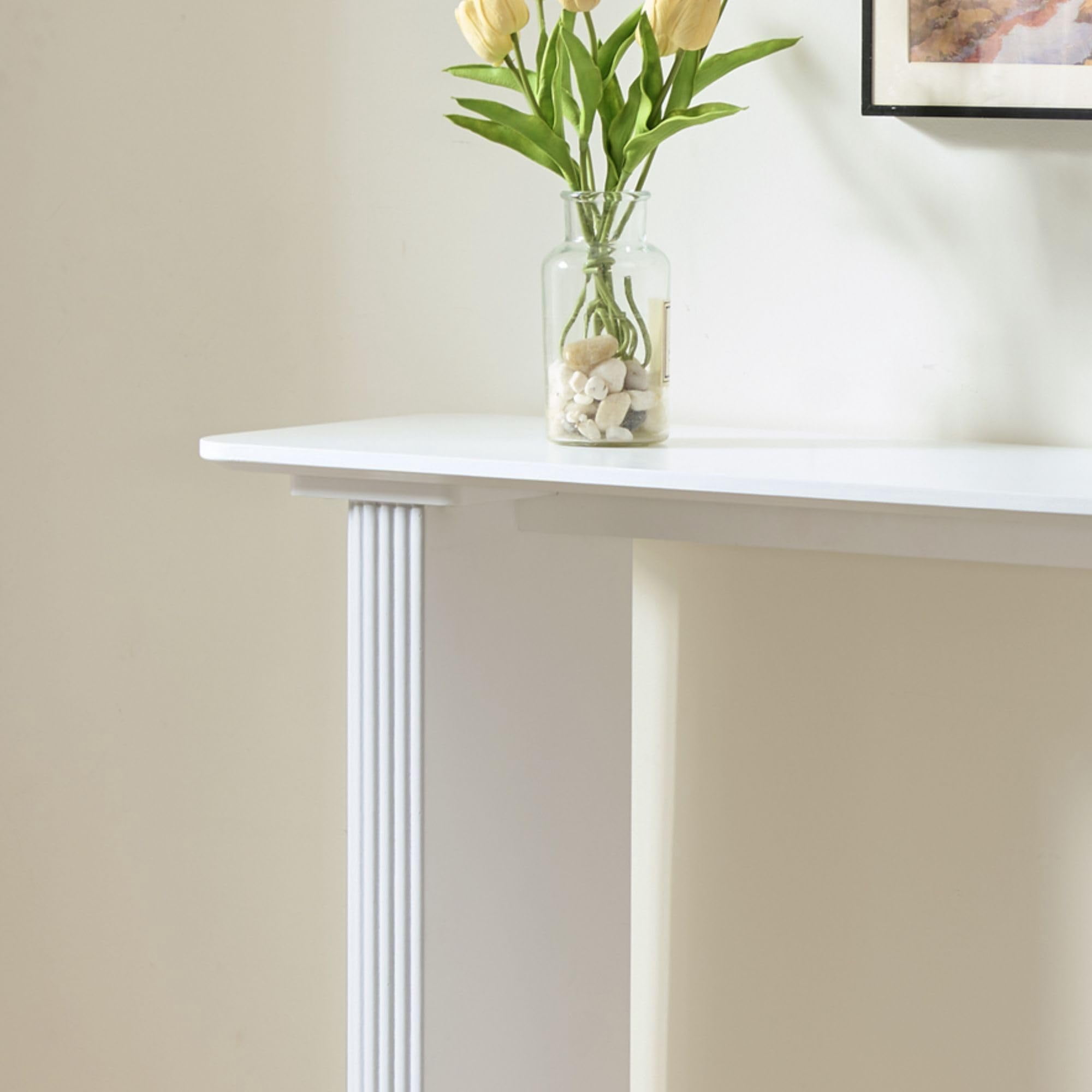 Kings Brand Furniture Varenne Console Table – Contemporary Rectangular Wood Entryway Table with Fluted Architectural Legs, Slim Design for Hallway, Foyer, or Living Room (White)