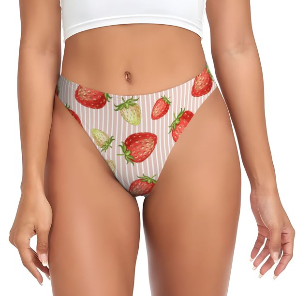 Balery Strawberries Tangas de Algodón para Mujer con Estampado – Ropa Interior Sexy, Transpirable, G-string-Large