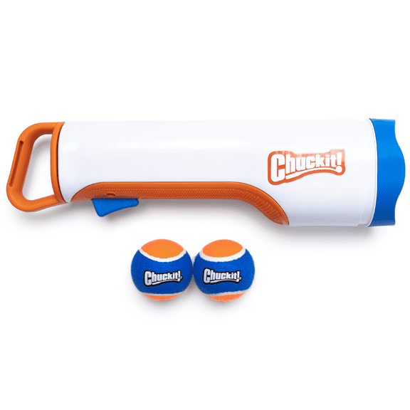 Chuckit! Ultra Cannon 16M Dog Ball Launcher Fetch Toy for Dogs, 16" Handle, Compatible with Medium 2.5" Balls (Included), for Breeds 20 to 50 lb, Launcher with 2 Cannon Balls