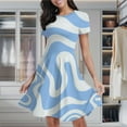thumbnail image 2 of Blue White Abstract Wavy Pattern Women's Classic Swing Skater Dress Casual Work Party Cocktail Dresses, 2 of 6