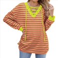 thumbnail image 1 of Sudadera Holgada Informal de Larga con Cuello Redondo y Bloques de Color para Mujer Naranja y Amarillo XL, 1 of 9
