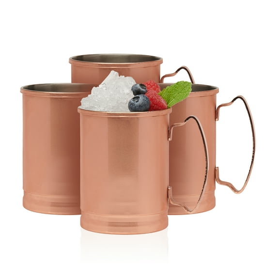 Libbey 14 Oz Classic Copper Moscow Mule Mugs with Handle, Moscow Mule Cups Set of 4 , Copper Cups for Drinking Iced tea, Water and More