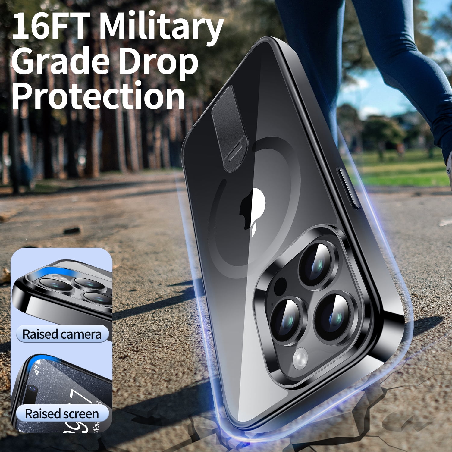 JETeacka Magnetic for iPhone 15 Pro Max Case Upgraded 360° Rotatable Invisible Kickstand Compatible with Mag-Safe Military Drop Protection Shockproof Non-Yellowing Clear Black