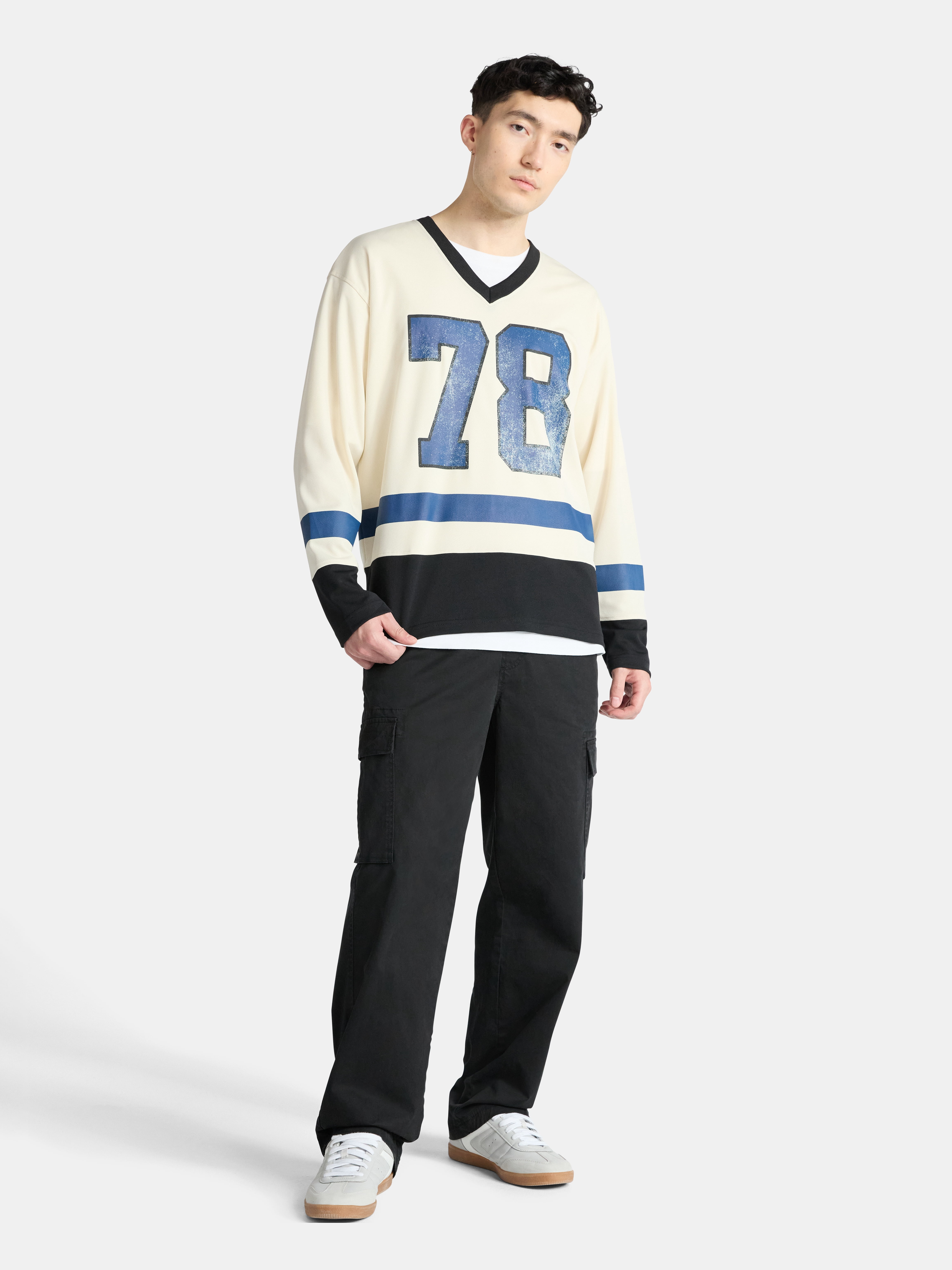 No Boundaries Hockey Jersey Style Shirt with Long Sleeves, Men's and Big Men's