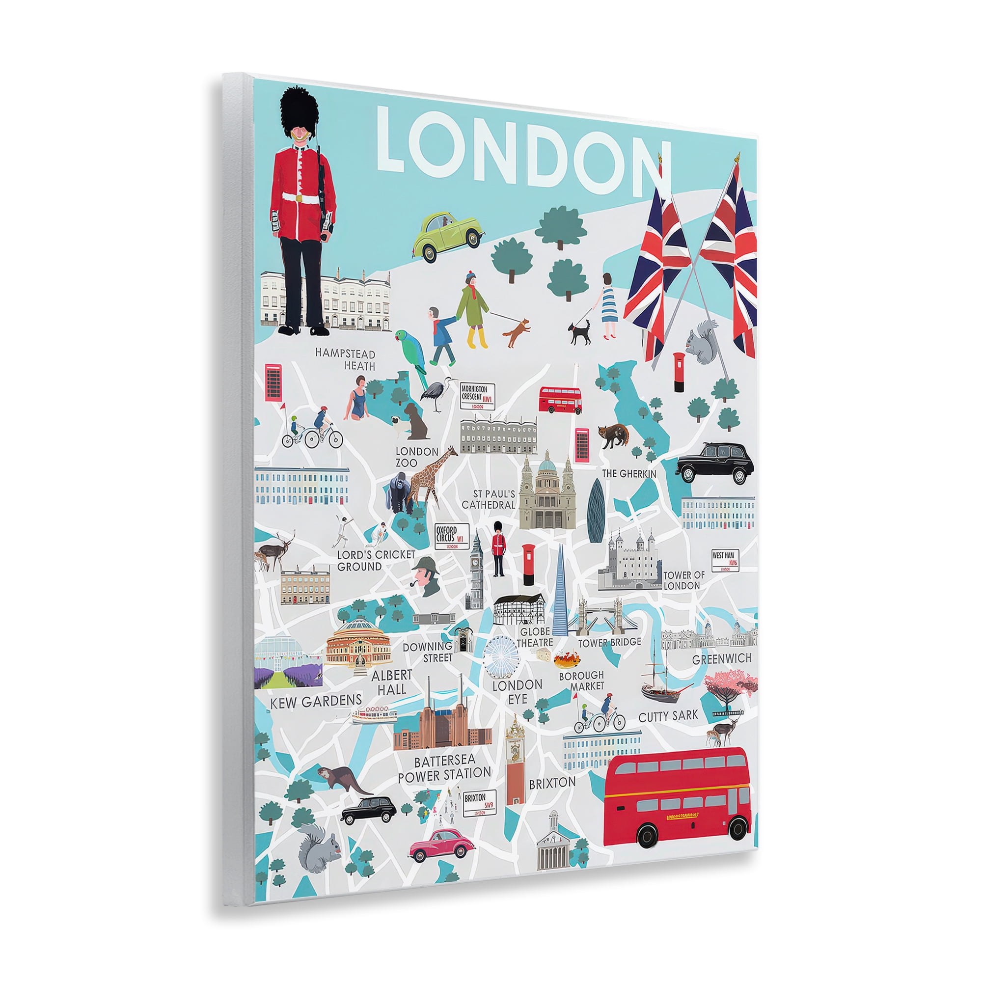Stupell Industries London Landmark Map Cities & Countries Painting Unframed Art Print Wall Art, 11 x 14