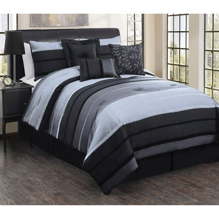 Victoria Classics Roman Stripe Silver/Black 7-Piece Bedding Comforter Set