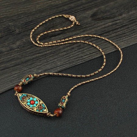 Nepal Buddha Eye Pendant Necklace Handmade Ethnic Style Long Chain Jewelry for Meditation or Daily Wear Men and Women
