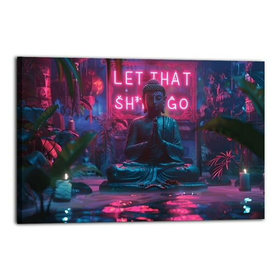 Buddha Yoga Zen Poster Wrapped Wooden Frame Wall Decor,,Canvas Wall Art for Living Room,Bedroom,Office,Ready to Hang