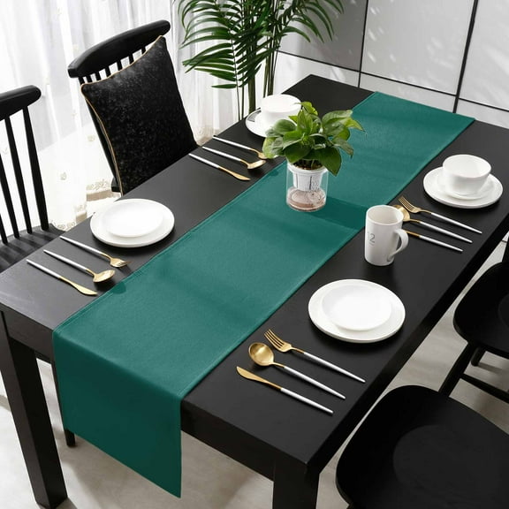 Dark Green Cotton Linen Small Table Runner 13 x 48 inch Modern Pure Dark Green Non-slip Rectangular Dining Table Decor for Wedding Party Holiday Dinner
