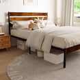 thumbnail image 2 of Iron queen bed frame with brown rustic wood accents easy assembly strong legs for bedroom under - bed storage available, 2 of 2