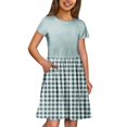 thumbnail image 3 of Girls' Summer Dress Kids 2025 Plaid Short Sleeve Casual Dress with Pockets Comfortable and Stylish for Everyday Wear ,Sie:110, 3 of 7
