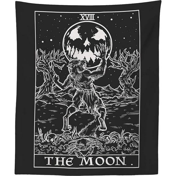 The Ghoulish Garb The Moon Tarot Card Terror Tarot Shadow Edition Tapestry 60" x 50"
