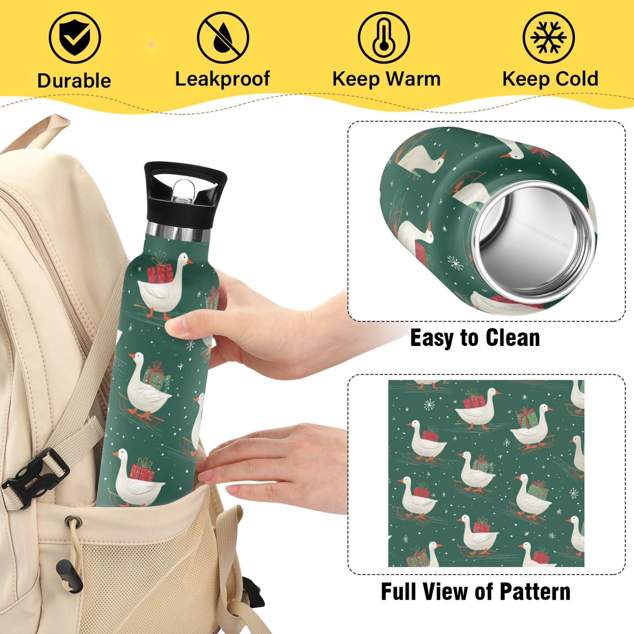 Kids Insulated Stainless Steel Sports Water Bottle 600ml (20oz) White Goose Carrying Christmas Gift