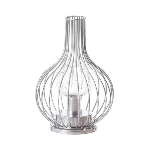 Lámpara de mesa de metal con pantalla hueca, bombilla Edison, lámpara de alambre de cobre, funciona con pilas 235x16x16 CM