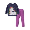 thumbnail image 3 of HILEELANG little Girl Fall Outfits Clothing Pants Set Unicorn Sweatshirt（Age:2-7Y) Cotton Strench Purple Leggings Playwear Sets 2pc 7T, 3 of 10