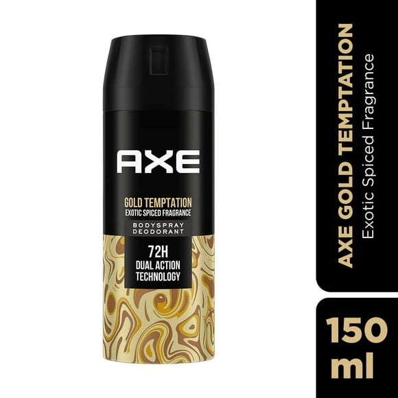 Axe Gold Temptation Body Deodorant Spray For Men 150ml, 5.07 Fl.oz. | Long Lasting No Gas - 72Hr Dual Action Technology | Exotic Spiced Fragrance For Boys