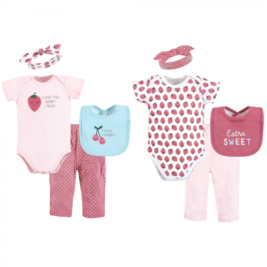 Hudson Baby Infant Girl Layette Boxed Giftset, Strawberry, 0-6 Months
