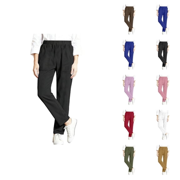 Corduroy Pants Women 2026 Spring Fall Elastic Waist Straight Leg Casual Work Pants with Pockets Slacks