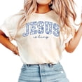 thumbnail image 2 of Jesus Is King Blue Floral Toile De Jouy T-Shirt – Vintage Christian Faith Graphic Tee, Religious Shirt Gift for Men & Women, 2 of 6