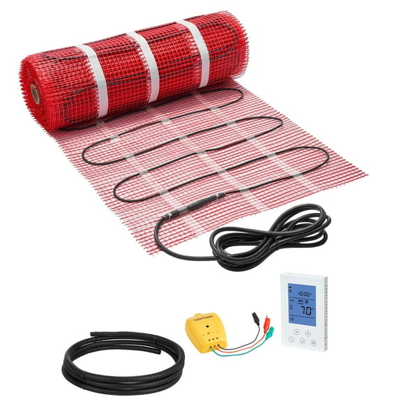 KFFKFF 70 sqft Self-Adhesive Electric Floor Heating Mat System, 120V Radiant Heating with Smart Thermostat & Alarm, Simple Installation for Tile, Stone, Vinyl