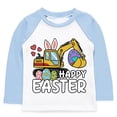 thumbnail image 3 of FAOWME Children Kids Girls T Shirt Long Sleeve Round Neck Easter Bunny Graphic Print Comfortable Breathable Top For Holiday Festival Celebration,Light Blue,5-6 Years, 3 of 6