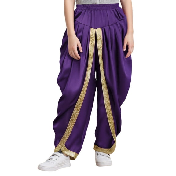 Nyeemya Kids Boys Casual Baggy Pants Satin Dhoti Trousers Carnival Theme Party Dance Pants Purple 12