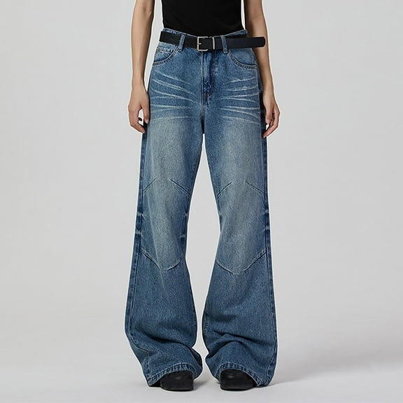 Denim Jeans For Women Wide Leg Jeans Low Waist Baggy Jeans For Women Loose Boyfriends Jeans Denim Pants Y2k Navy M